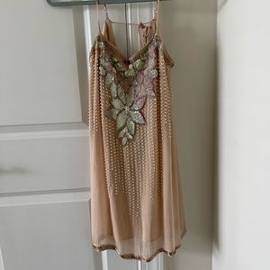 FREE PEOPLE Beige sequin Shimmer Mini Dress S